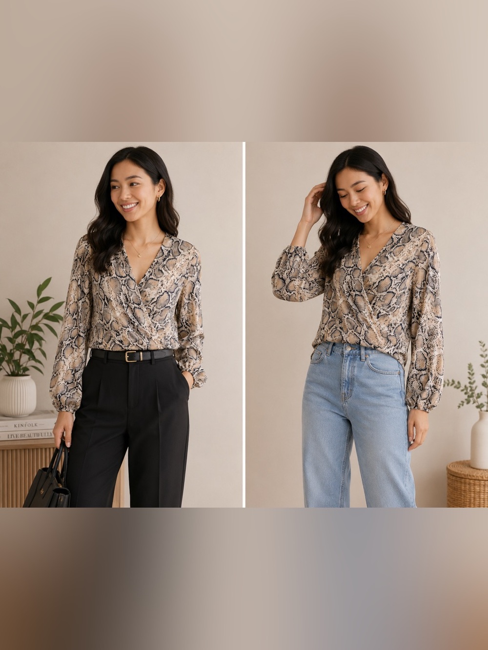 Idem Ditto Beige Snake Print Blouse